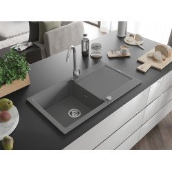 Mexen Leo   Chiuveta bucatarie granit 1 cuva + picurator+ cadou pop up sifon   90 x 50 cm, gri  - 6501901010-71 1 Cuva 467680 Mexen