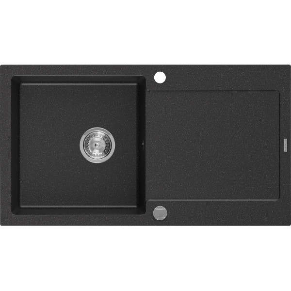 Mexen Leo   Chiuveta bucatarie granit 1 cuva + picurator+ cadou pop up sifon   90 x 50 cm, negru / chrom - 6501901010-73