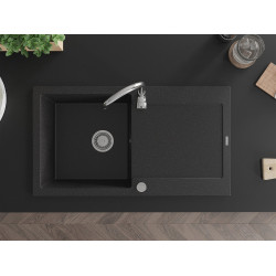 Mexen Leo   Chiuveta bucatarie granit 1 cuva + picurator+ cadou pop up sifon   90 x 50 cm, negru / chrom - 6501901010-73