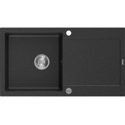 Mexen Leo   Chiuveta bucatarie granit 1 cuva + picurator+ cadou pop up sifon   90 x 50 cm, negru / chrom - 6501901010-73 1 Cuva 467680 Mexen