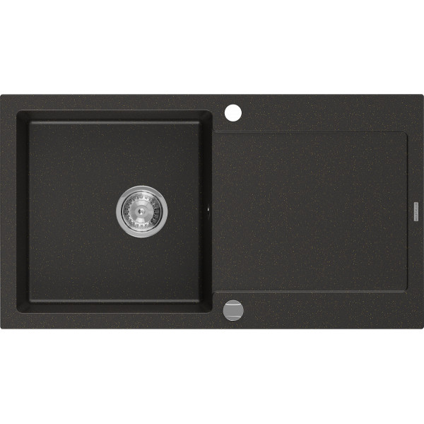 Mexen Leo   Chiuveta bucatarie granit 1 cuva + picurator+ cadou pop up sifon   90 x 50 cm, negru / auriu - 6501901010-75
