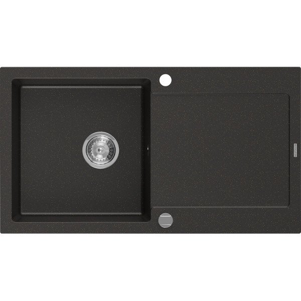 Mexen Leo   Chiuveta bucatarie granit 1 cuva + picurator+ cadou pop up sifon   90 x 50 cm, negru / auriu - 6501901010-75