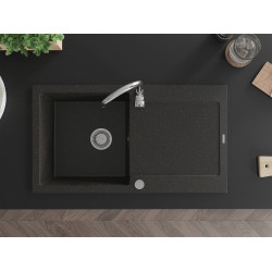 Mexen Leo   Chiuveta bucatarie granit 1 cuva + picurator+ cadou pop up sifon   90 x 50 cm, negru / auriu - 6501901010-75