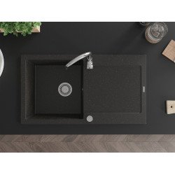 Mexen Leo   Chiuveta bucatarie granit 1 cuva + picurator+ cadou pop up sifon   90 x 50 cm, negru / auriu - 6501901010-75