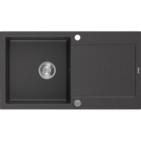 Mexen Leo   Chiuveta bucatarie granit 1 cuva + picurator+ cadou pop up sifon   90 x 50 cm, negru  piatra - 6501901010-76