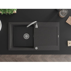 Mexen Leo   Chiuveta bucatarie granit 1 cuva + picurator+ cadou pop up sifon   90 x 50 cm, negru  piatra - 6501901010-76