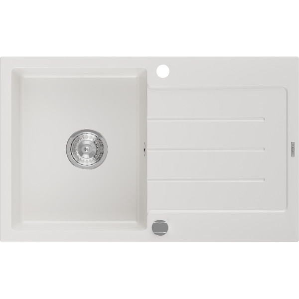 Mexen Bruno   Chiuveta bucatarie granit 1 cuva + picurator+ cadou pop up sifon   795 x 495 mm, alb  - 6513791010-20