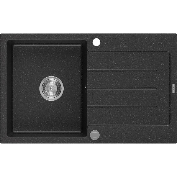 Mexen Bruno   Chiuveta bucatarie granit 1 cuva + picurator+ cadou pop up sifon   795 x 495 mm, negru / chrom- 6513791010-73