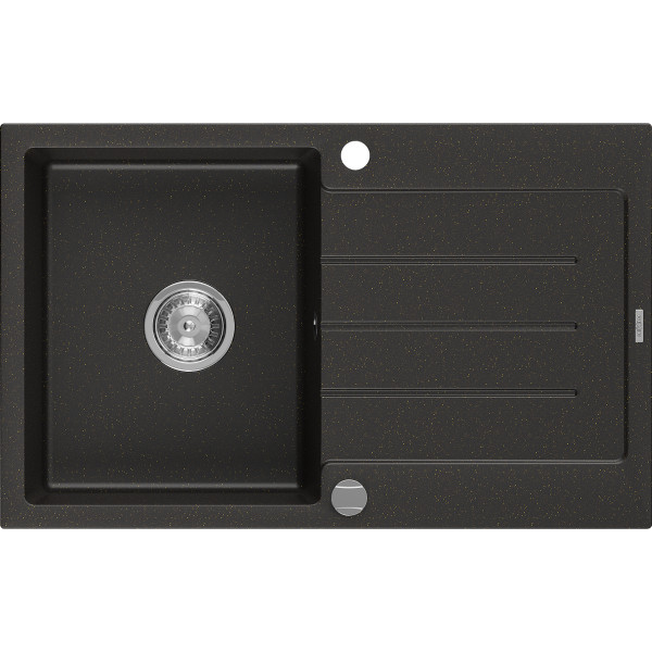 Mexen Bruno   Chiuveta bucatarie granit 1 cuva + picurator+ cadou pop up sifon   795 x 495 mm, negru / auriu- 6513791010-75