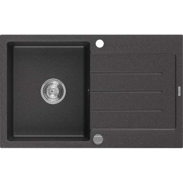 Mexen Bruno   Chiuveta bucatarie granit 1 cuva + picurator+ cadou pop up sifon   795 x 495 mm, negru  piatra - 6513791010-76