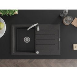 Mexen Bruno   Chiuveta bucatarie granit 1 cuva + picurator+ cadou pop up sifon   795 x 495 mm, negru  piatra - 6513791010-76