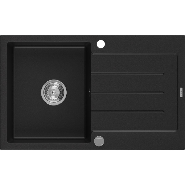 Mexen Bruno   Chiuveta bucatarie granit 1 cuva + picurator+ cadou pop up sifon   795 x 495 mm, negru  - 6513791010-77