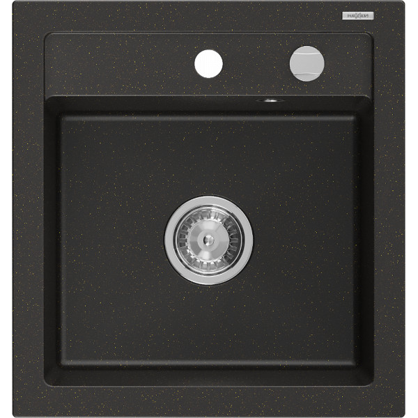 Mexen Vito   Chiuveta bucatarie granit 1 cuva + cadou pop up sifon  520 x 490 mm, negru / auriu - 6503521000-75