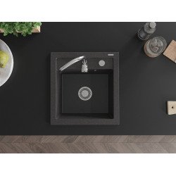 Mexen Vito   Chiuveta bucatarie granit 1 cuva + cadou pop up sifon  520 x 490 mm, negru  piatra - 6503521000-76