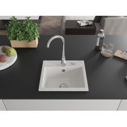 Mexen Milo   Chiuveta bucatarie granit 1 cuva + cadou pop up sifon  435 x 410 mm, alb  - 6505441000-20