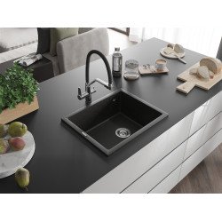 Mexen Pedro   Chiuveta bucatarie granit 1 cuva + cadou pop up sifon  560 x 460 mm, negru / auriu - 6508561000-75 1 Cuva 467680 Mexen