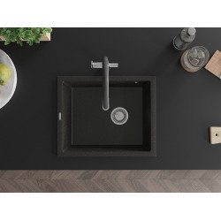 Mexen Pedro   Chiuveta bucatarie granit 1 cuva + cadou pop up sifon  560 x 460 mm, negru / auriu - 6508561000-75