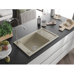Mexen Elias   Chiuveta bucatarie granit 1 cuva + picurator+ cadou pop up sifon   795 x 480 mm, beige - 6511791005-69 1 Cuva 467680 Mexen
