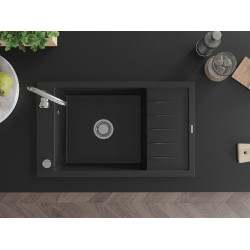 Mexen Elias   Chiuveta bucatarie granit 1 cuva + picurator+ cadou pop up sifon   795 x 480 mm, negru / chrom - 6511791005-73