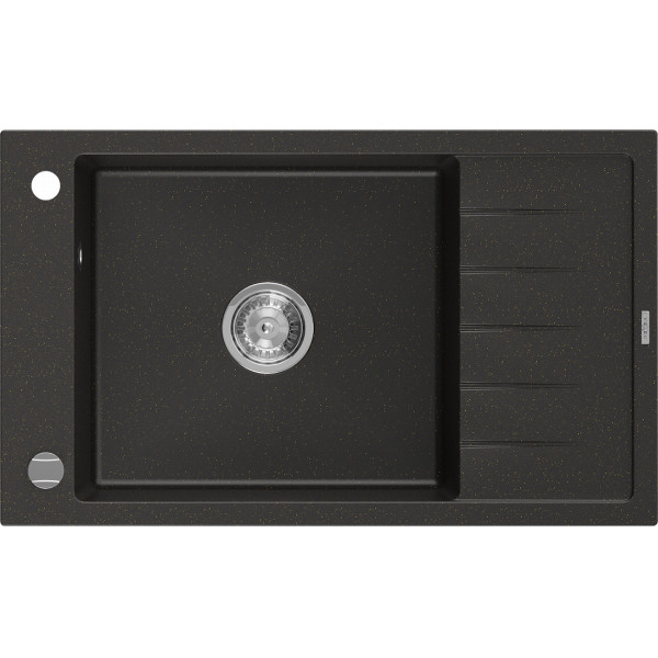 Mexen Elias   Chiuveta bucatarie granit 1 cuva + picurator+ cadou pop up sifon   795 x 480 mm, negru / auriu - 6511791005-75