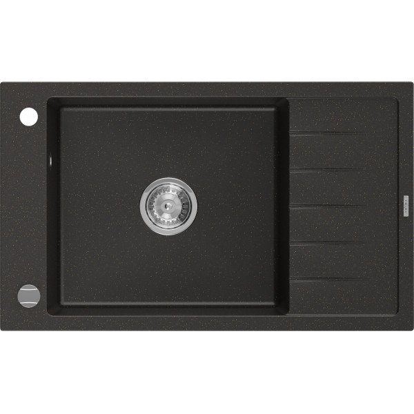 Mexen Elias   Chiuveta bucatarie granit 1 cuva + picurator+ cadou pop up sifon   795 x 480 mm, negru / auriu - 6511791005-75