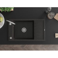 Mexen Elias   Chiuveta bucatarie granit 1 cuva + picurator+ cadou pop up sifon   795 x 480 mm, negru / auriu - 6511791005-75