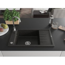 Mexen Elias   Chiuveta bucatarie granit 1 cuva + picurator+ cadou pop up sifon   795 x 480 mm, negru / auriu - 6511791005-75