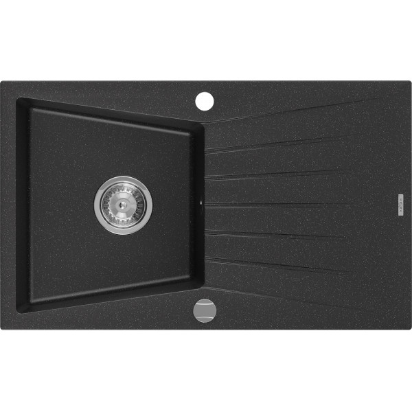 Mexen Cesar   Chiuveta bucatarie granit 1 cuva + picurator+ cadou pop up sifon   775 x 470 mm, negru / chrom - 6514771010-73