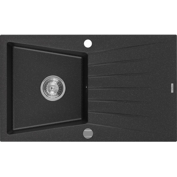 Mexen Cesar   Chiuveta bucatarie granit 1 cuva + picurator+ cadou pop up sifon   775 x 470 mm, negru / chrom - 6514771010-73