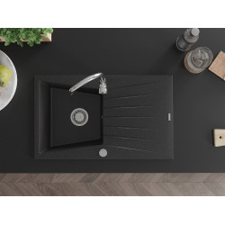 Mexen Cesar   Chiuveta bucatarie granit 1 cuva + picurator+ cadou pop up sifon   775 x 470 mm, negru / chrom - 6514771010-73