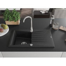 Mexen Cesar   Chiuveta bucatarie granit 1 cuva + picurator+ cadou pop up sifon   775 x 470 mm, negru / chrom - 6514771010-73 1 Cuva 467680 Mexen