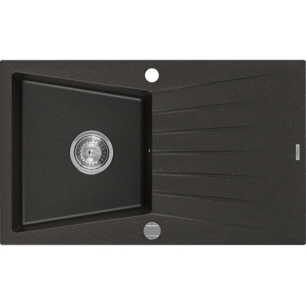 Mexen Cesar   Chiuveta bucatarie granit 1 cuva + picurator+ cadou pop up sifon   775 x 470 mm, negru / auriu - 6514771010-75