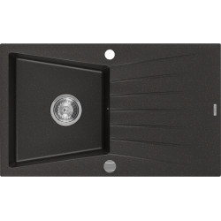 Mexen Cesar   Chiuveta bucatarie granit 1 cuva + picurator+ cadou pop up sifon   775 x 470 mm, negru / auriu - 6514771010-75 1 Cuva 467680 Mexen