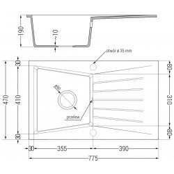 Mexen Cesar   Chiuveta bucatarie granit 1 cuva + picurator+ cadou pop up sifon   775 x 470 mm, negru / auriu - 6514771010-75