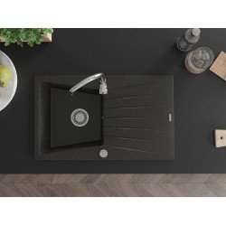 Mexen Cesar   Chiuveta bucatarie granit 1 cuva + picurator+ cadou pop up sifon   775 x 470 mm, negru / auriu - 6514771010-75