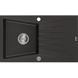 Mexen Cesar   Chiuveta bucatarie granit 1 cuva + picurator+ cadou pop up sifon   775 x 470 mm, negru / auriu - 6514771010-75 1 Cuva 467680 Mexen