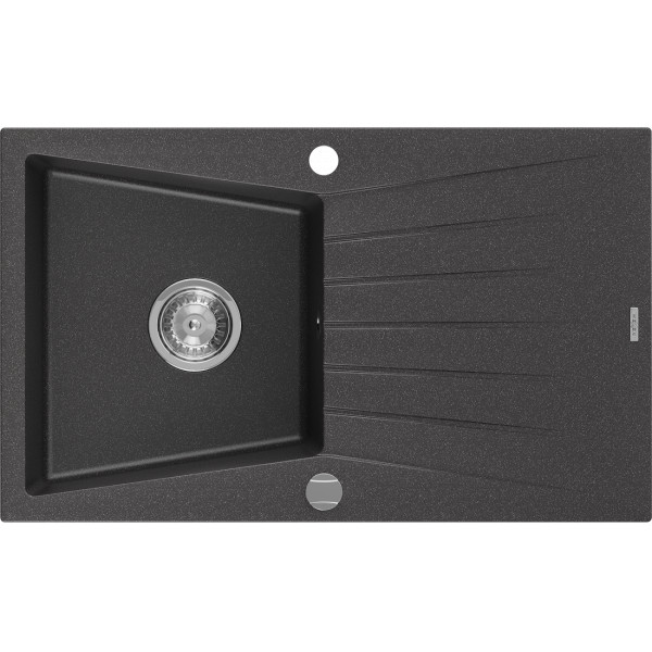 Mexen Cesar   Chiuveta bucatarie granit 1 cuva + picurator+ cadou pop up sifon   775 x 470 mm, negru  piatra - 6514771010-76