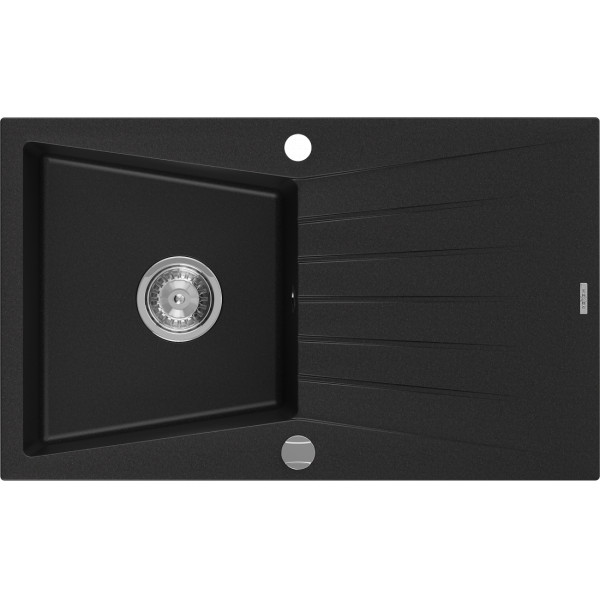 Mexen Cesar   Chiuveta bucatarie granit 1 cuva + picurator+ cadou pop up sifon   775 x 470 mm, negru  - 6514771010-77