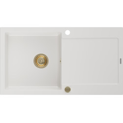 Mexen Leo   Chiuveta bucatarie granit 1 cuva + picurator+ cadou pop up sifon   900 x 500 mm, alb , sifon  auriu  - 6501901010-20-G 1 Cuva 467680 Mexen