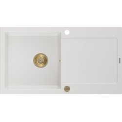 Mexen Leo   Chiuveta bucatarie granit 1 cuva + picurator+ cadou pop up sifon   900 x 500 mm, alb , sifon  auriu  - 6501901010-20-G 1 Cuva 467680 Mexen