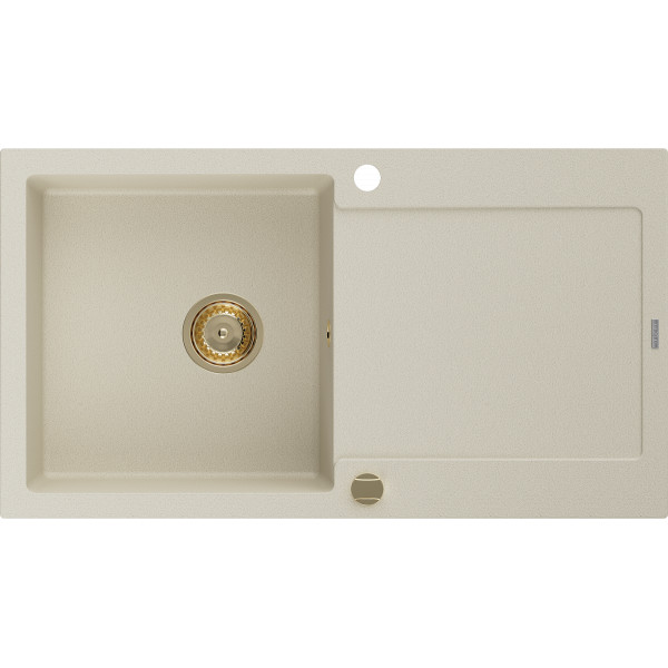 Mexen Leo   Chiuveta bucatarie granit 1 cuva + picurator+ cadou pop up sifon   900 x 500 mm, beige, sifon  auriu  - 6501901010-69-G