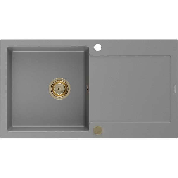 Mexen Leo   Chiuveta bucatarie granit 1 cuva + picurator+ cadou pop up sifon   900 x 500 mm, gri , sifon  auriu  - 6501901010-71-G