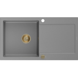 Mexen Leo   Chiuveta bucatarie granit 1 cuva + picurator+ cadou pop up sifon   900 x 500 mm, gri , sifon  auriu  - 6501901010-71-G 1 Cuva 467680 Mexen