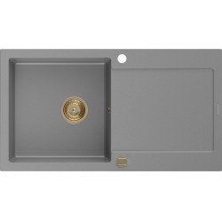 Mexen Leo   Chiuveta bucatarie granit 1 cuva + picurator+ cadou pop up sifon   900 x 500 mm, gri , sifon  auriu  - 6501901010-71-G 1 Cuva 467680 Mexen
