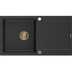 Mexen Leo   Chiuveta bucatarie granit 1 cuva + picurator+ cadou pop up sifon   900 x 500 mm, negru / chrom, sifon  auriu  - 6501901010-73-G 1 Cuva 467680 Mexen