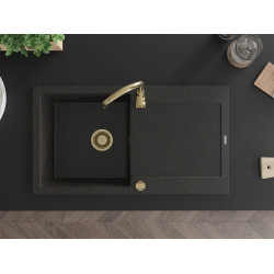 Mexen Leo   Chiuveta bucatarie granit 1 cuva + picurator+ cadou pop up sifon   900 x 500 mm, negru / auriu, sifon  auriu  - 6501901010-75-G
