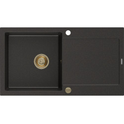 Mexen Leo   Chiuveta bucatarie granit 1 cuva + picurator+ cadou pop up sifon   900 x 500 mm, negru / auriu, sifon  auriu  - 6501901010-75-G 1 Cuva 467680 Mexen