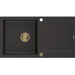 Mexen Leo   Chiuveta bucatarie granit 1 cuva + picurator+ cadou pop up sifon   900 x 500 mm, negru / auriu, sifon  auriu  - 6501901010-75-G 1 Cuva 467680 Mexen