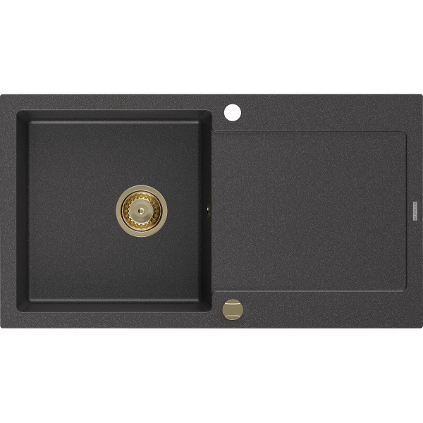 Mexen Leo   Chiuveta bucatarie granit 1 cuva + picurator+ cadou pop up sifon   900 x 500 mm, negru  piatra, sifon  auriu  - 6501901010-76-G