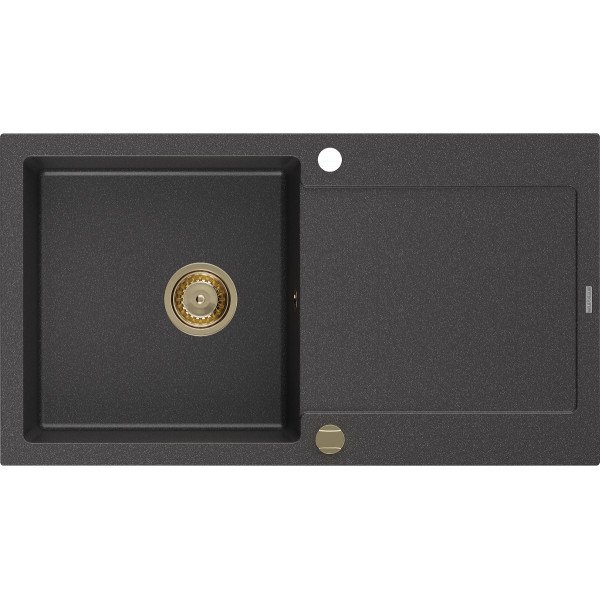 Mexen Leo   Chiuveta bucatarie granit 1 cuva + picurator+ cadou pop up sifon   900 x 500 mm, negru  piatra, sifon  auriu  - 6501901010-76-G